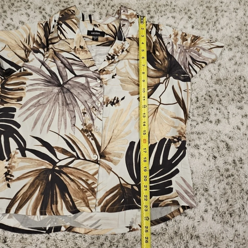Karen Kane Cabana Tropical Print Notch Collar Short Sleeve Boxy Camp Shirt SZ L